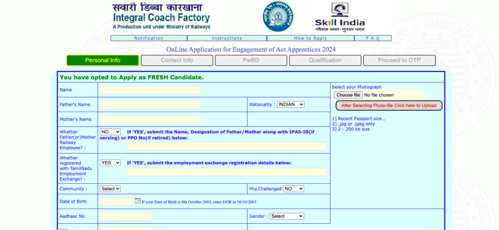 ICF Chennai Apprentice Recruitment